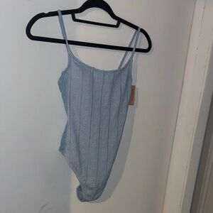 Shade & Shore Light Blue Lace-Patterned Bodysuit